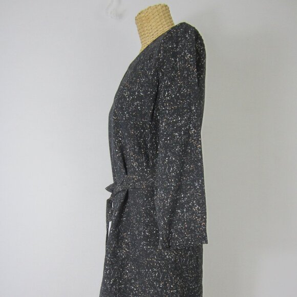 A/X Armani Exchange Women 2 Black Fleck 3/4 Sleeve Dress Sash Belt Pleats XS - Picture 10 of 11